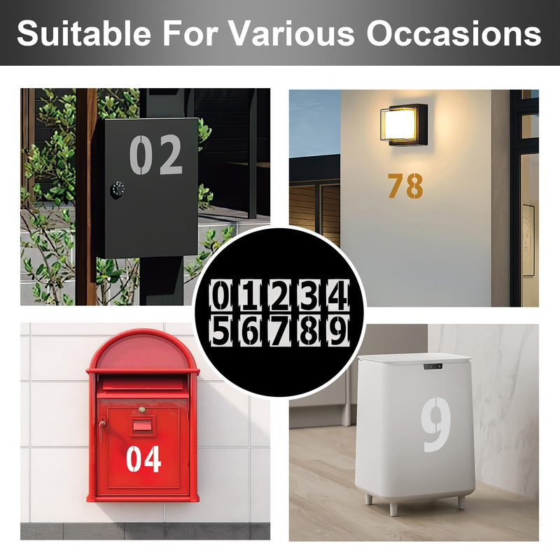 Number Stencils 4 inch Curb, 20Pcs 0-9 Address Curb Stencil Kit Reusable Plastic Numbers Interlocking Stencils for Painting Address on Wall Wood Road Mailbox