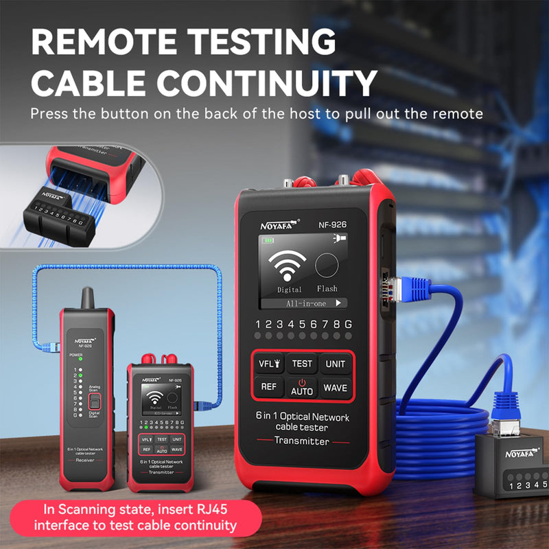 6 in 1 Optical Network Cable Tester, OPM with 10 Wavelengths | VFL, Port Flash, Cable Continuity, Remote Testing, Multifunctional Rechargeable Network Tool