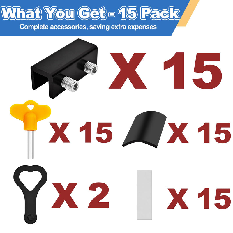 Jayseon 15 Pack Black Window Locks with Key, Adjustable Sliding Window Locks for Up and Down Windows & Horizontal Windows Stoppers Security Sliding Glass Patio Door Lock, Aluminum