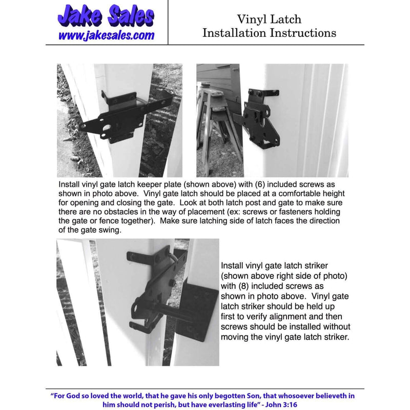 Jake Sales - Stainless Steel Gate Latch Black (for Vinyl, Wood, PVC etc Fencing) Fence Gate Latch w/Mount Hardware - Gate Latches has a 90 Degree Bracket for a Positive Latch to Gate Connection Black Ext SS Each