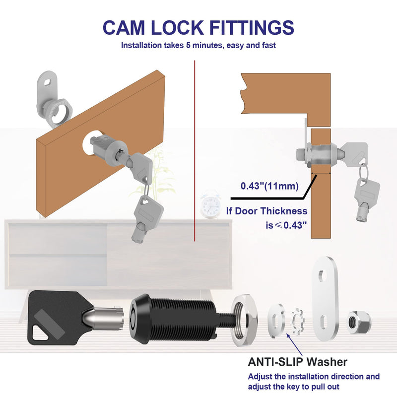 Jayseon 3 Pack RV Storage Lock, 5/8" Cabinet Locks with Keys, Cam Lock Keyed Alike RV Locks for Storage Door, Zinc Alloy 5/8 Inch Black