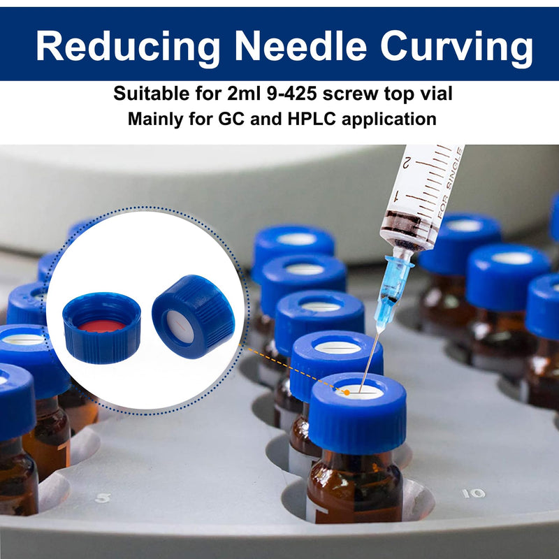 ALWSCI 200PCS 9mm HPLC 2ml Autosampler Vial Caps Blue 9-425 Ribbed Screw Caps with Red PTFE&White Silicone Septa 9mm Red PTFE&White Silicone Liner