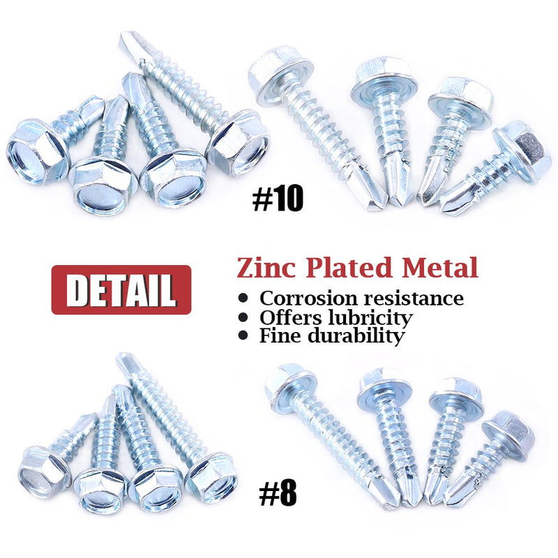 Hilitchi 220-Pieces Zinc Plated Hex Washer Head Self Drilling Sheet Metal Tek Screws Assortment Kit