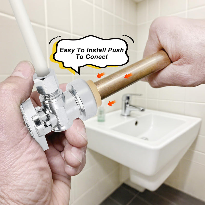 12PCS Push Angle Stop Valve 1/2"x3/8" - No Lead Brass Angle Stop Valve Push to Connect, Easy Install Sink Shut Off for Toilet & Faucet Plumbing, Durable Compression Fit Technology