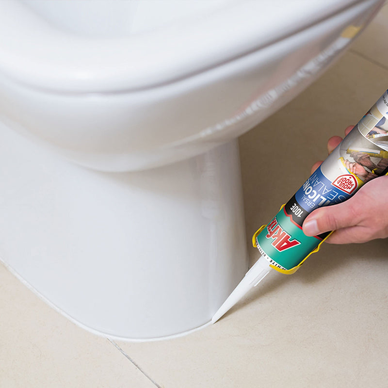 Akfix 100E RTV White Silicone Caulk (1x10.1 fl.oz.) - 100% Waterproof Silicone Sealant for Kitchen and Bathroom, Shower, Toilet, Sink, Window and Door, No Yellowing | White, 1 Pack