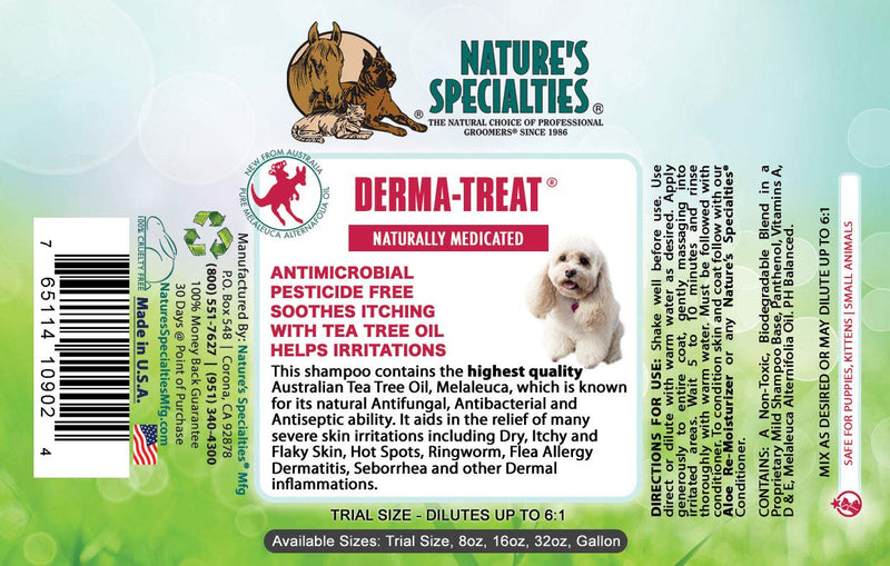 Nature's Specialties Derma-Treat Ultra Concentrated Anti-Microbial Medicated Dog Shampoo for Pets, Makes up to 96 oz, Natural Choice for Professional Groomers, Made in USA, 16oz - PawsPlanet Australia