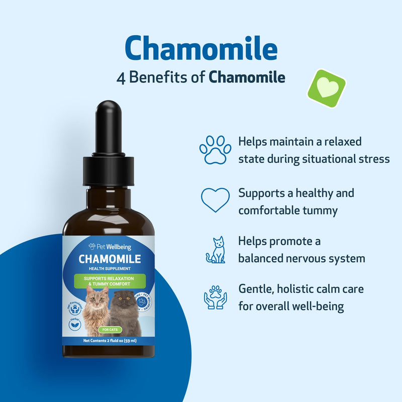 Pet Wellbeing Chamomile for Cats - Organic Single Herb Supplement - Gentle Digestive Support, Holistic Calming - Pure Chamomile Extract - Vet-Formulated Liquid Wellness 2 oz (59ml)