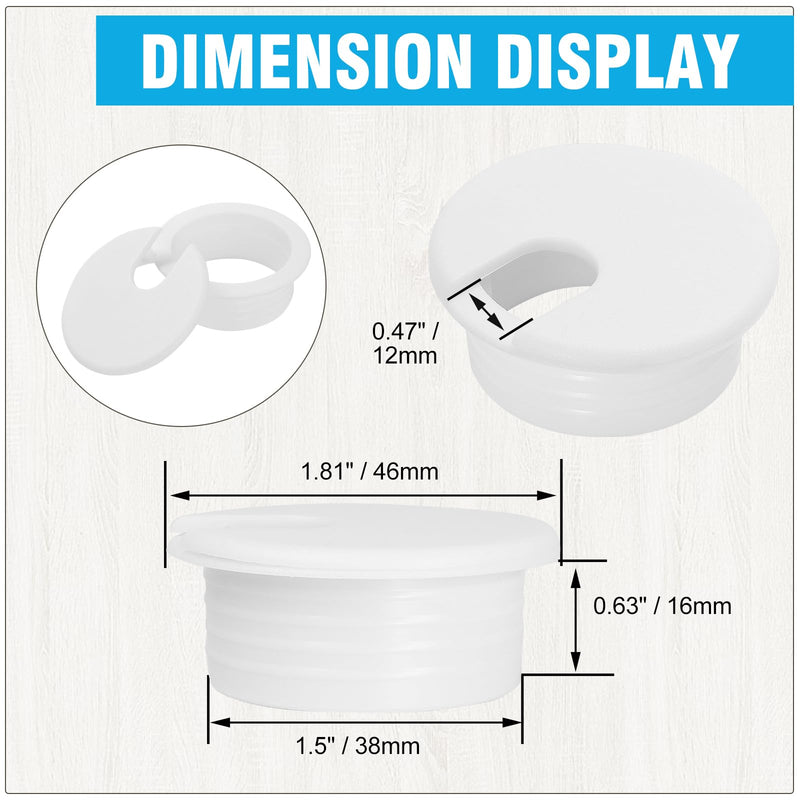 1-1/2" White Desk Grommet, JTemgle Plastic Cable Hole Cover Computer Table Cord Wire Organizer Caps Desktop Cord Management for Home Office TV Stands Tabletops, 5 Pieces 1-1/2" / 38mm