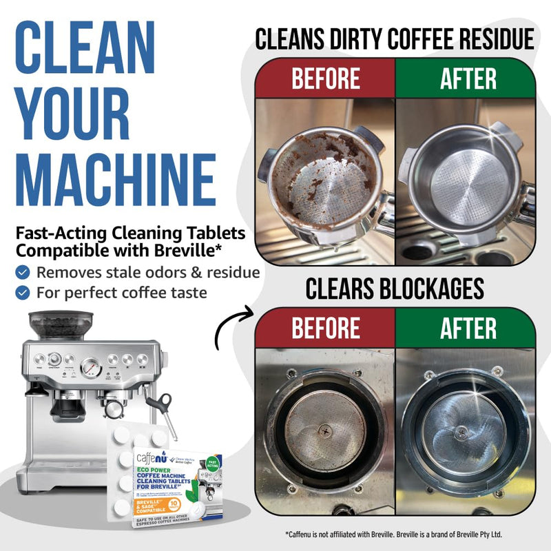 Breville Compatible Cleaning Tablets. 10x 1.4G Espresso Machine Cleaning Tablets. Breville Accessories, Cleans Portafilter & Internal Inaccessible Areas. Coffee Cleaner, All Breville & Sage Machines.
