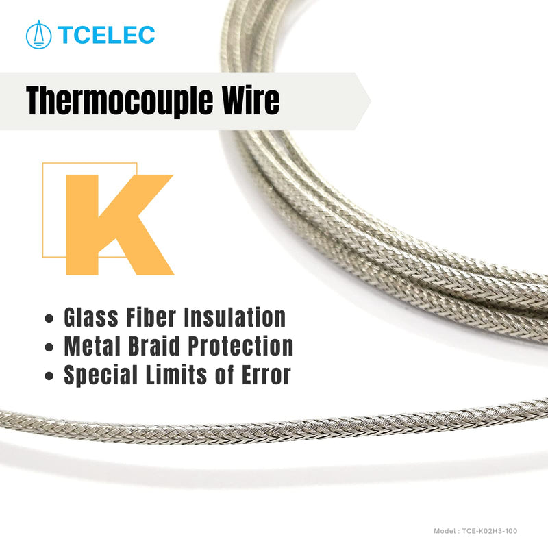 TCE-K02H3-100 K Type Thermocouple Metal Probe for Furnace K-Type Input Instrument Thermocouple Sensor Temperature Available from 77°F to 1112°F