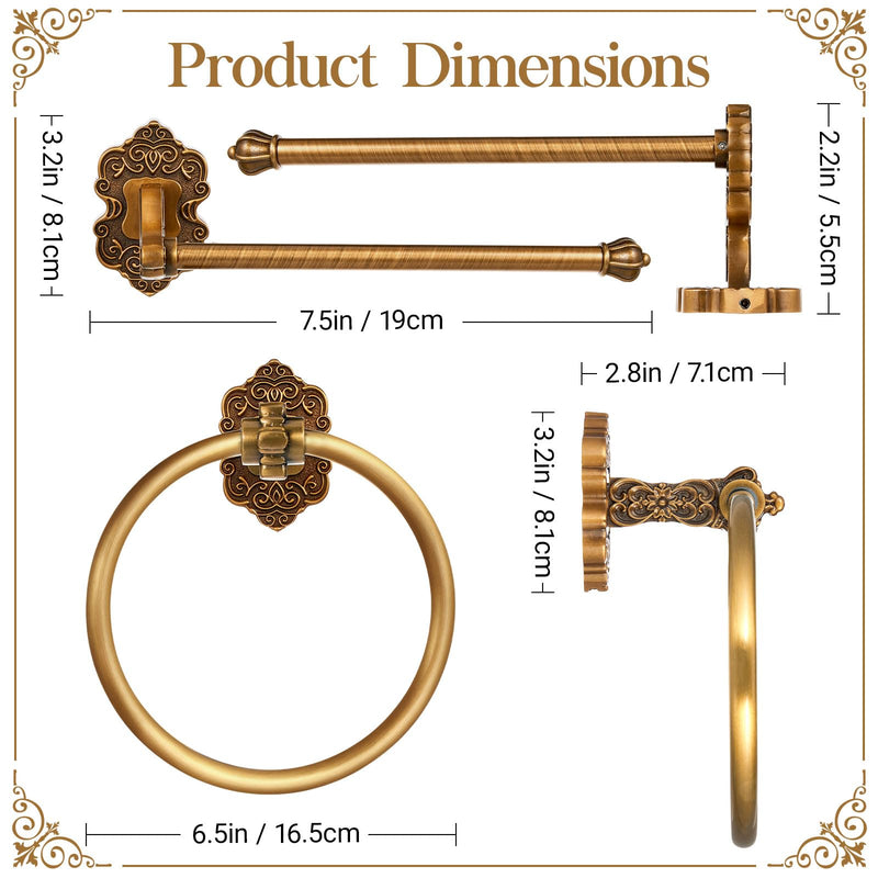 2 Pcs Antique Gold Toilet Paper Holder Towel Ring, Hand Towel Hanger Toilet Paper Roll Holder Wall Mount Retro Vintage Bathroom Hardware (Circle) Circle