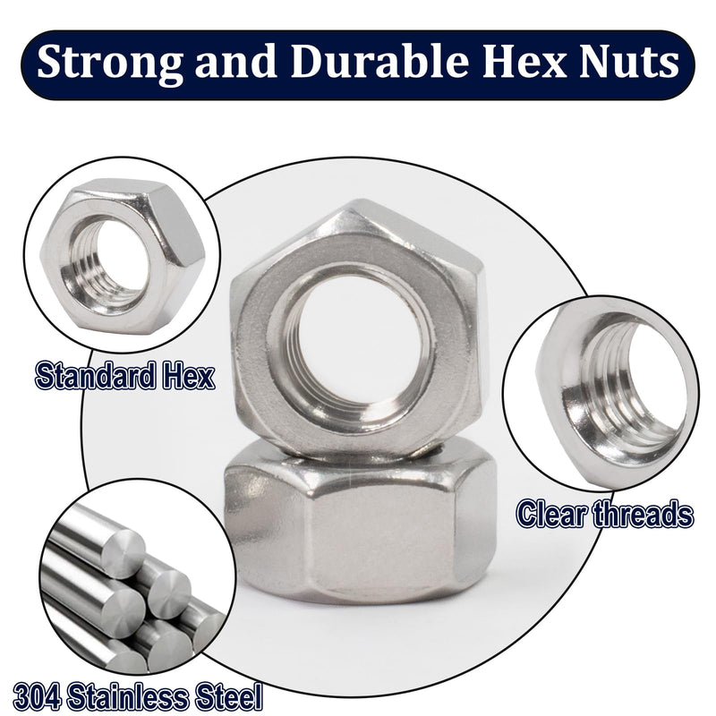 ZQZ 3/8"-16 Hex Nuts,60 Pack 304 (A2-70) Stainless Steel Hardware Nuts,Standard Inch Coarse Thread Nuts 3/8"-16;60 PCS