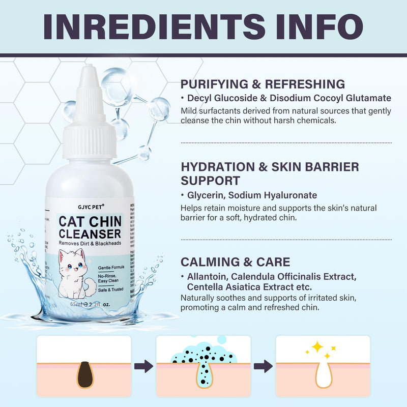 Cat Chin Cleanser Set | Feline Facial Solution for Acne & Blackheads with Brush and Pads - Purifies, Calms & Maintains Healthy Skin, 2.2 fl oz - PawsPlanet Australia