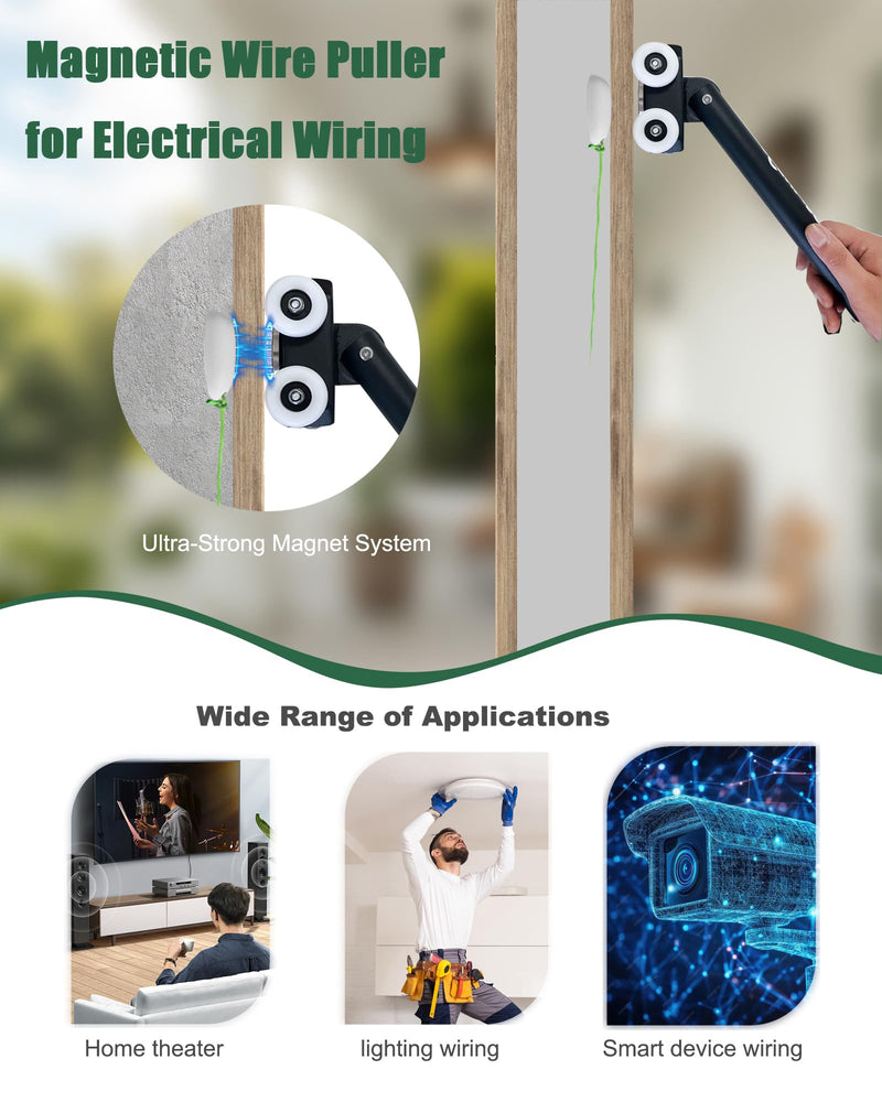 Strong Magnetic Cable Magnetic Wire Puller, Equipped with NdFeB Strong Magnetic Magnet, Portable Magnet Puller Tool, Doubles as Stud Finder, Easy Cable Pulling in Walls & Tight Spaces