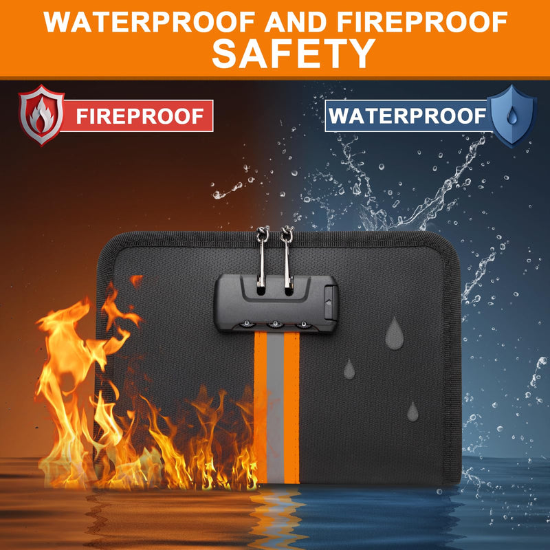 Fireproof Money Bag,Money Bag with Lock and Zipper,Safe Fireproof Waterproof,Suitable for Cash, Mobile Phones, Keys, Credit Cards Black 8*1.1*5 inches