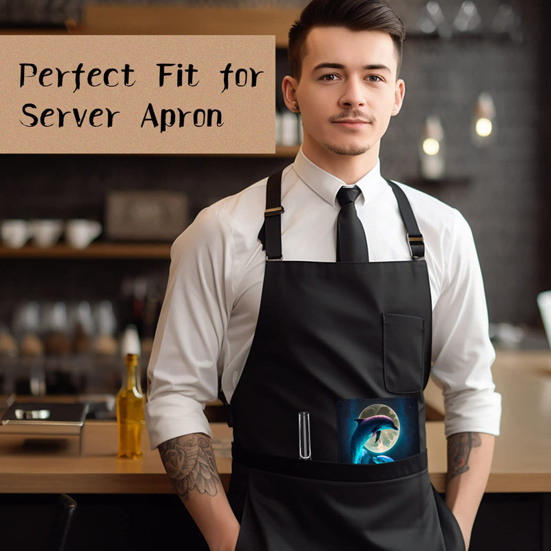 Server Book for Waitress,Leather Waitress Book Organizer with Zipper Pocket Waiter Book Server Wallet Fit Server Apron and Guest Check Books for Servers Waitress Notepad,Cute Dolphins and Moon Cute Dolphins and Moon