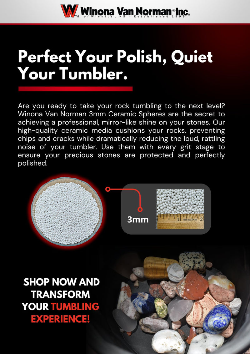 Winona Van Norman Small Ceramic Spheres (1lb) | 3mm (1/8") Round Tumbling Media for Rock & Metal Polishing | Reusable Non-Abrasive Filler for Tumblers | Reduces Noise & Breakage