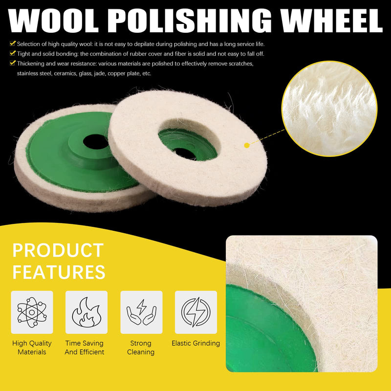 17 Pcs 4'' Polishing Buffering Wheels Assorted Set with Compound Includes 14 Pcs Wool & Nylon Fiber Sanding Flap Discs and 3Pcs Black, Brown & Green Compounds for Angle Grinder
