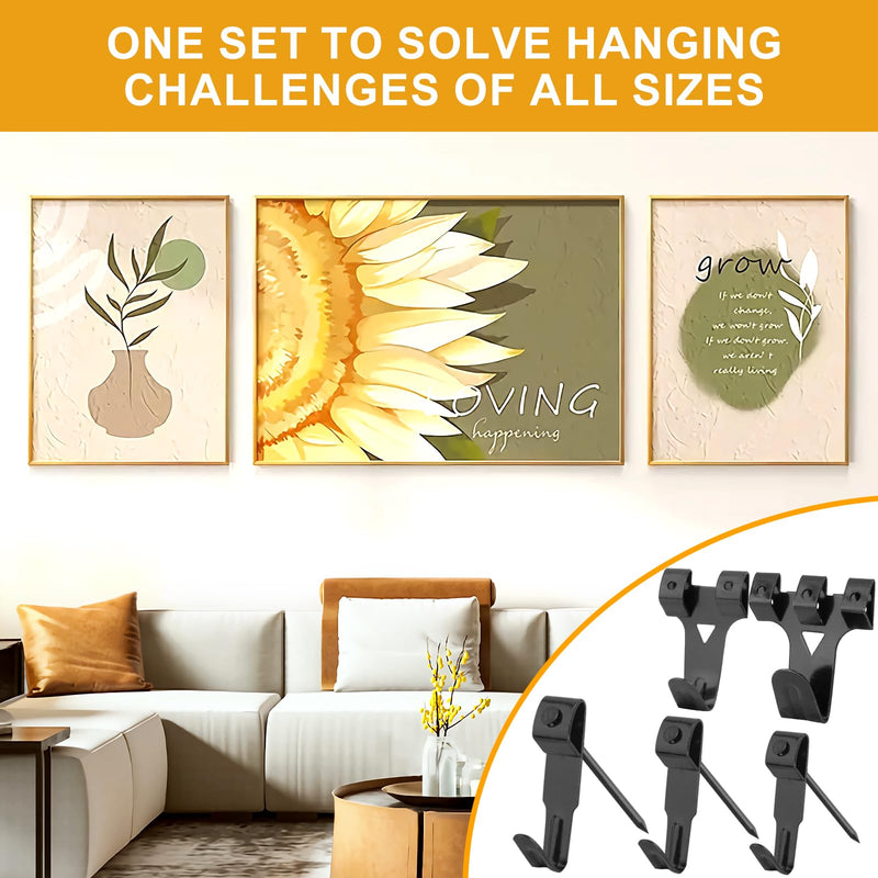 KURUI Picture Hangers, 385Pcs Picture Hanging Kit with Heavy Duty Picture Hanging Hooks, Sawtooth, Hardware Nails and Picture Hanging Tool, Wall Hangers for Frame, Painting, Art, Photo (Black) Black