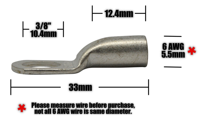 4 Pack - 6 Gauge - 3/8" Ring - Tinned Copper Marine Battery Welding Lug Terminal Connectors - Dual Wall Adhesive Heat Shrink Included 4 Pack 6 Awg - 3/8" Ring