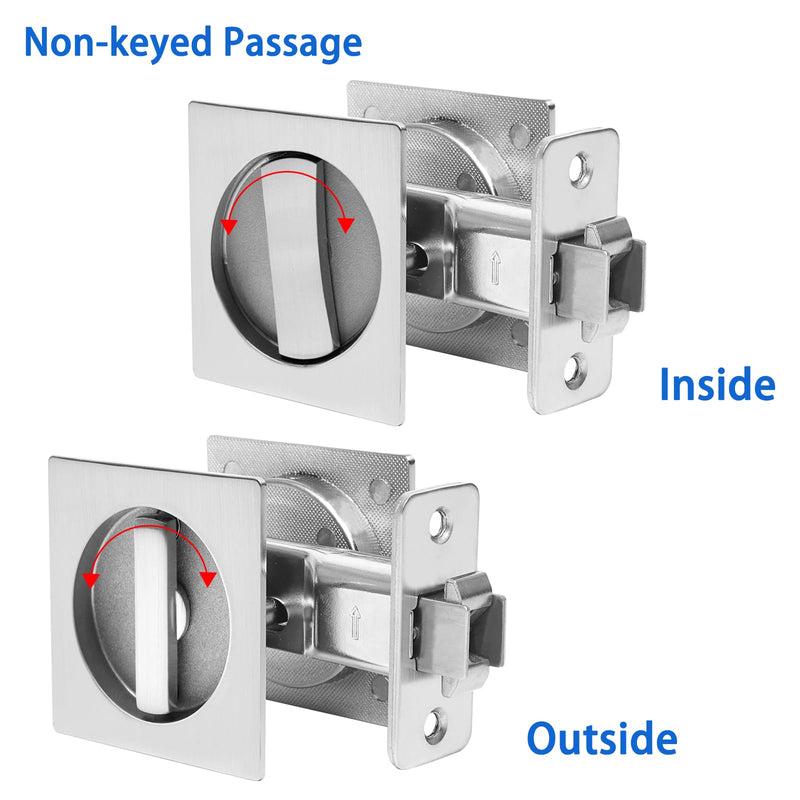 Dontay Pocket Door Passage Lock,Double Sided Rotation Privacy Lock with Large Lever,No Key Flush Mount Latch,Fits Bed&Bath Room Doors Thickness 1-3/8 to 2-3/16 inch(Brushed Nickel,1) Brushed Nickel