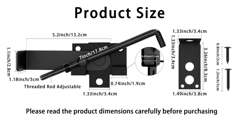 Pack of 2 Sliding Door Latch with Hook,Black Shed Door Cam Latch,Flip Action Door Lock,7in Lock Lever,for Farm Garden Courtyard Wooden Door,Pet Partition Door,Door Frame