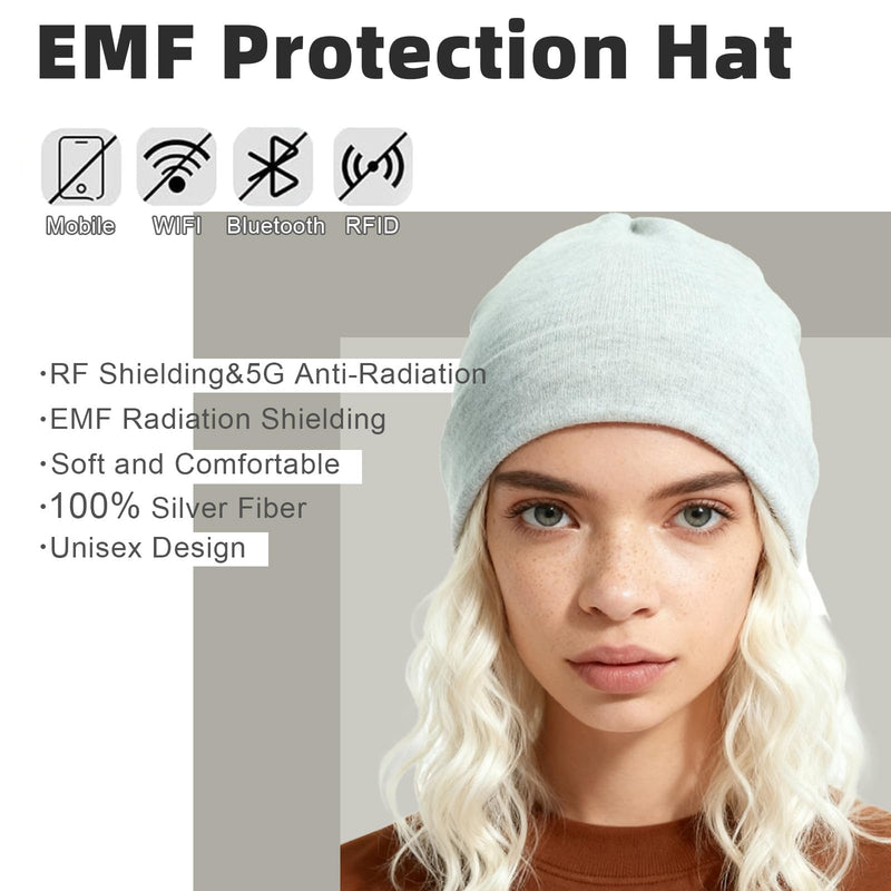 Amerthing Faraday Hat,Silver Fiber Faraday Slouch Beanie,Knitted Protection Cap Grey