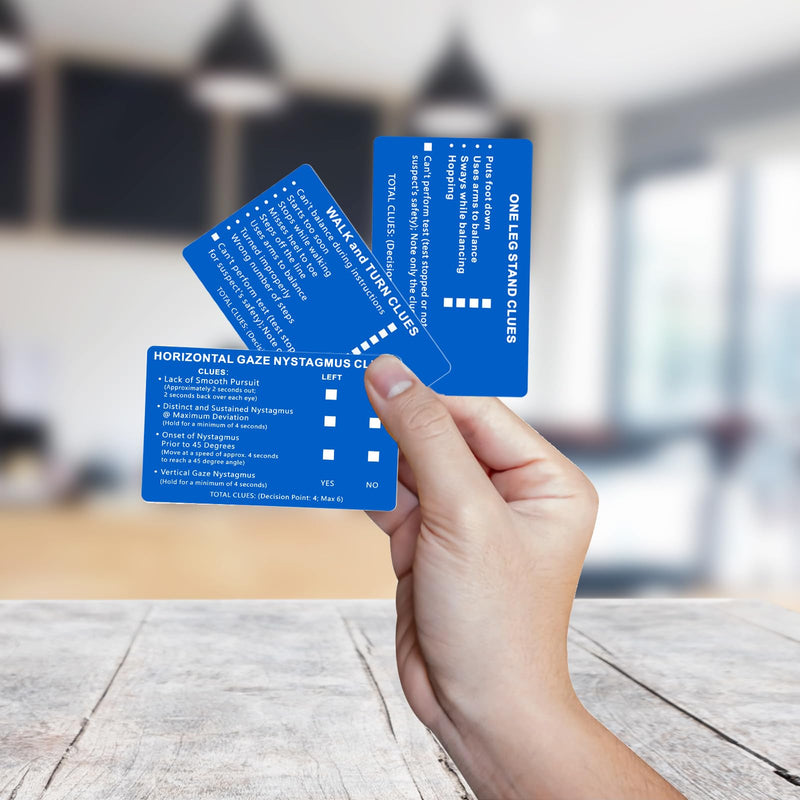 24PCS/8 SET SFST/HGN Checklist Cards, Metal Standardized Field Sobriety Test Instruction Card Walk and Turn, HGN, One Leg Stand Cards for Law Enforcement (BLUE) BLUE 8 Set 24pcs