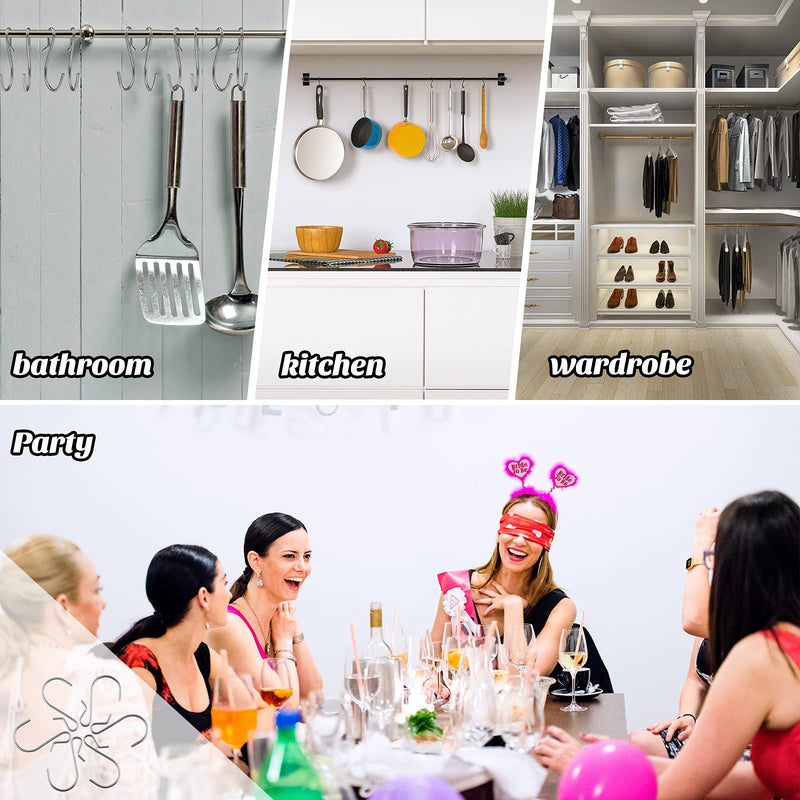 Funrous S Shaped Metal Hooks Clip, S Shaped Hooks Stainless Steel Metal Hangers, Suitable for Indoor and Outdoor, Bathroom, Kitchen Lights, Hanging Hooks for DIY Crafts, Key Chain, Silver (40 Pieces) 40