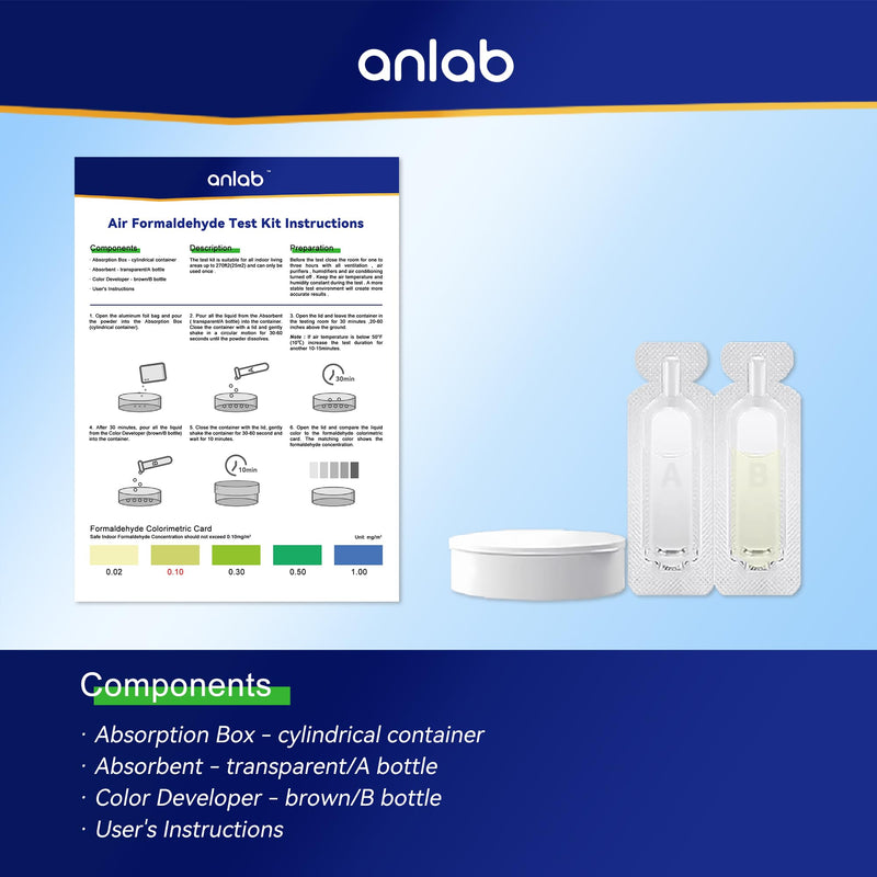 anlab™ Air Formaldehyde (HCHO) DIY Test Kit - Used for Air Quality Testing, Detector Used for Home, Residential, Business, Hotel, Hospital, School, Furniture, Auto (Pack of 1)