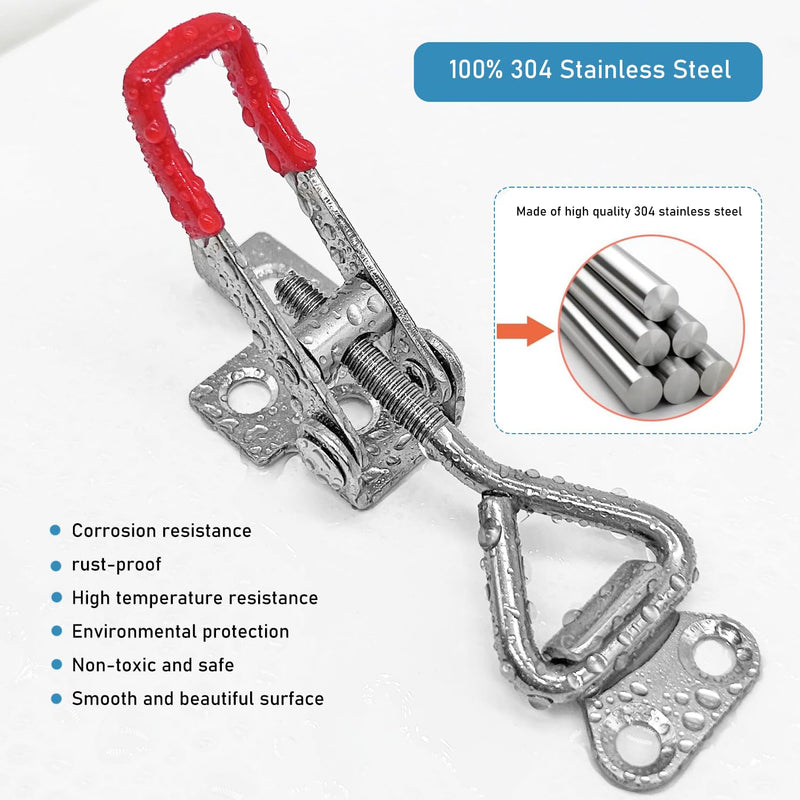 Toggle Latch Clamp 4001 with lockhole, CUKAYO 304 Stainless Steel Adjustable Toggle Latch, Smoker Quick Release Pull Latch, 300Lbs Holding Capacity, 4Pack, with 16pcs Screw
