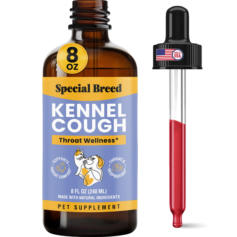 Kennel Cough Support for Dogs & Cats – Helps with Dry, Wet & Barking Cough – Herbal Pet Respiratory & Throat Support, Supports Breathing & Clear Airways – Natural Liquid Supplement – 8oz 8 Ounce