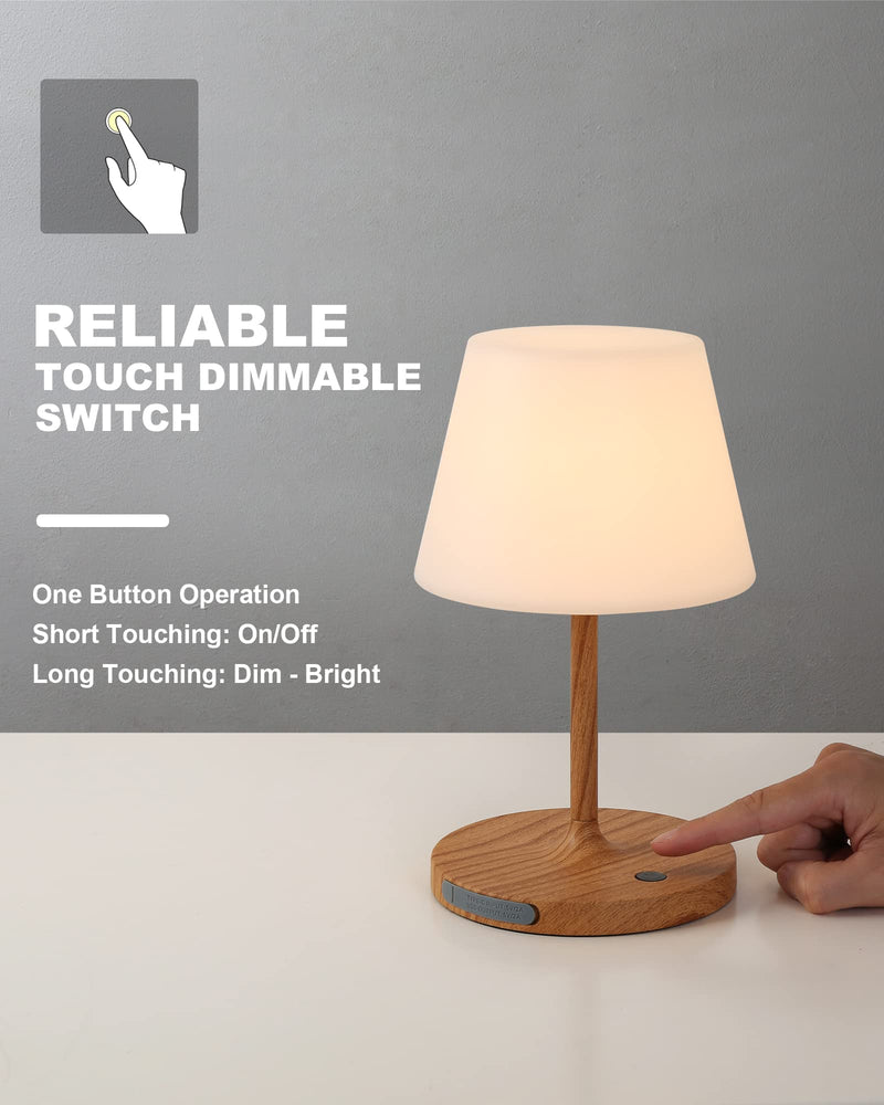 Outdoor Battery Operated Table Lamp Waterproof, 4000mAh Cordless Rechargeable, Touch Dimmable Desk Lamp, LED Night Light for Patio Camping Restaurant Home, H9.6in, Wood Grain 9.6in