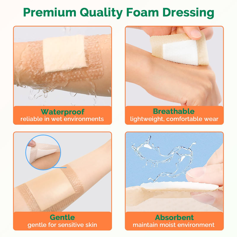 Silicone Foam Dressing 4x4 Inch with Border, 10 Pack Adhesive Large Waterproof Bandages for Wound, High Absorbency Big Foam Pad Bandaids, Medical Grade Wound Dressing 4 x 4 Inch(10pcs)