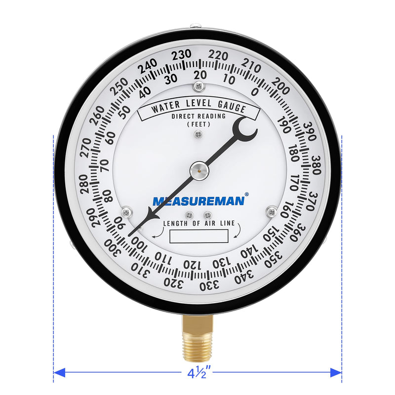 MEASUREMAN 4-1/2" Water Level Gauge, Lower Mount, 0-390 ft H2O Range, ASME B40.1 Grade B