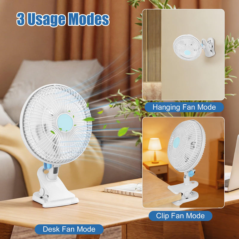Clip On Fan, AC 110V 8.66inch Adjustable Clip Table Fan, Quiet Clamp Fan White