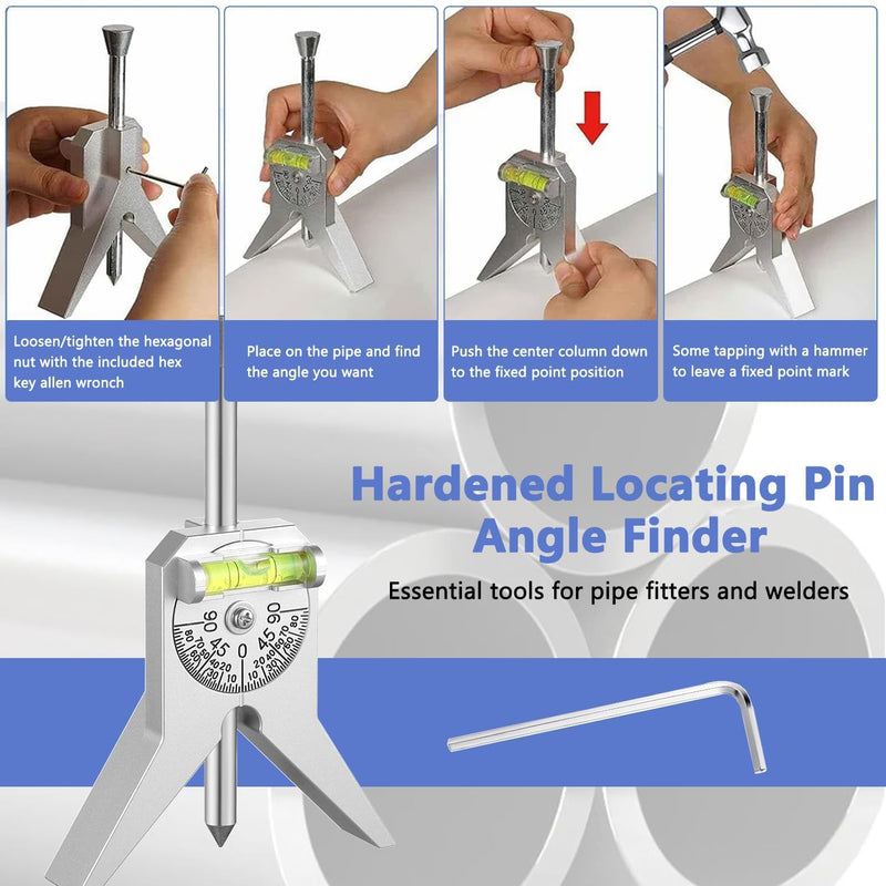 Pipe Center Finder, Pipefitter Tools With Centering Head, Center Finder Tool Pipe Fitting Tools for Measuring Pipe Diameter 0.5" and Up, 4" Y-Type Base Fitted with Adjustable Dial Bubble Protractor