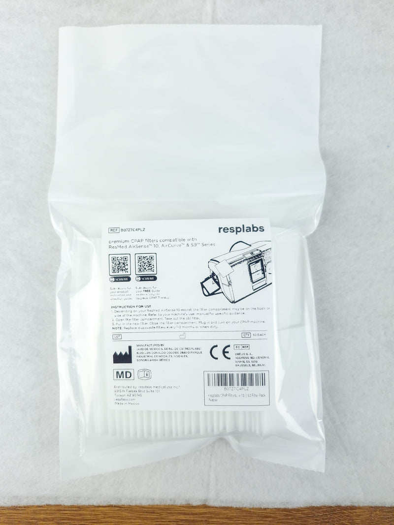 resplabs CPAP Filters Compatible with The ResMed AirSense, AirCurve 10 & S9 Machine (Pack of 60)