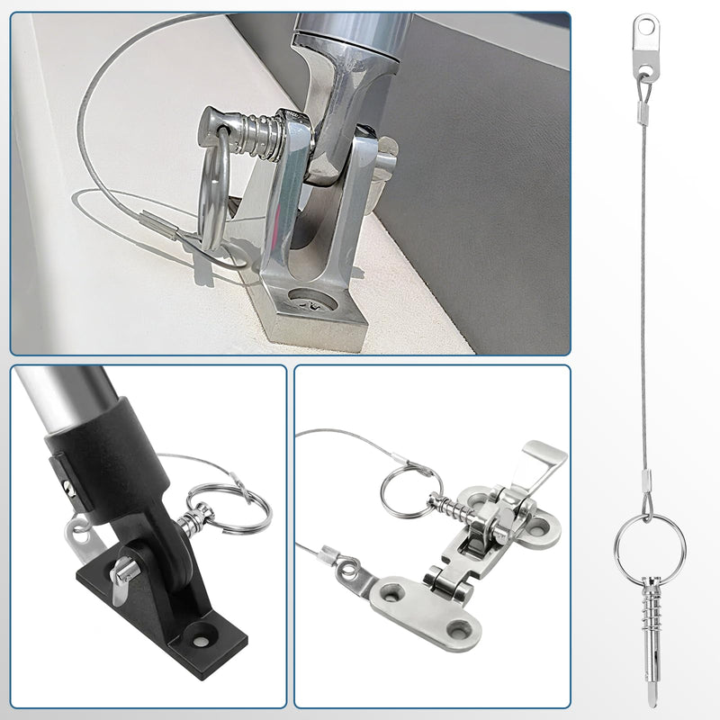 SANLIKE 1/4" 316 Stainless Quick Release Pins 8 Pack Marine Lanyards | 8pcs anti-rust 316 stainless pins, spring lock, lanyards, fit yacht speedboat deck hinge parts