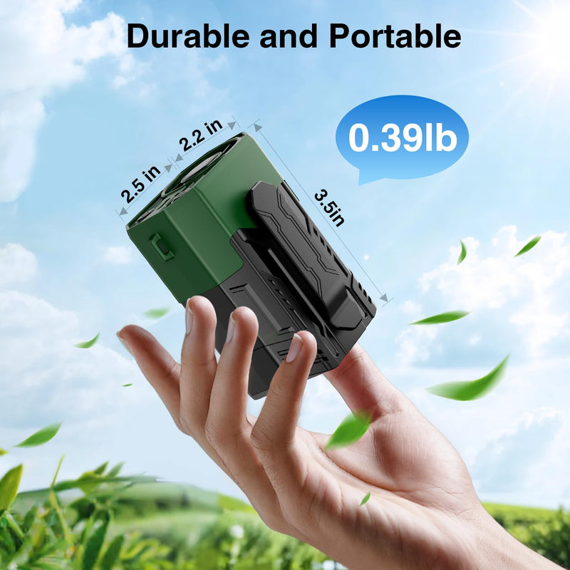 Portable Fan 4000mAh Rechargeable, 4 Speeds 13000RPM Strong Airflow, Personal Waist Fan with Max 24H Working Time, Wearable Clip Belt fan for Camping, Outdoor, Jobsite, Traveling -Green & Black Green