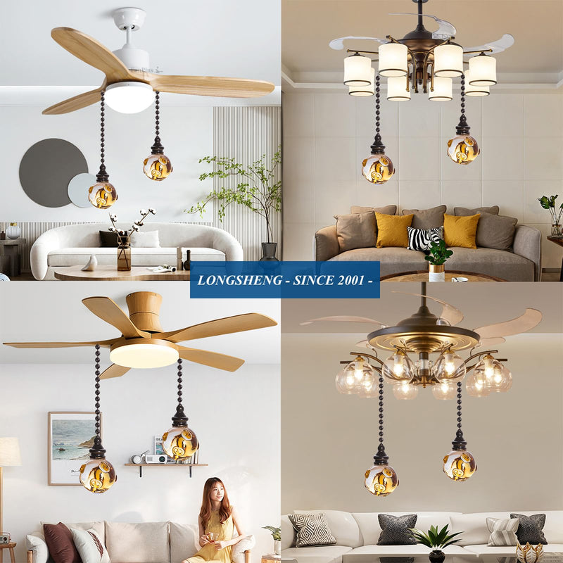 Crystal Ceiling Fan Pull Chains Hanging Amber Point Pendants Prism Pack of 2
