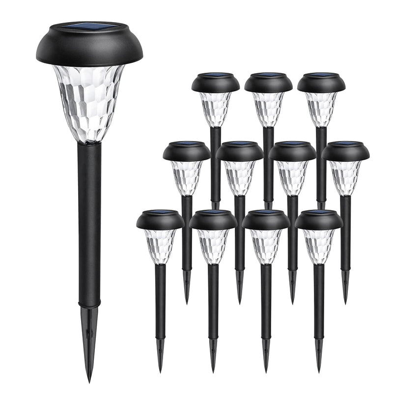 GIGALUMI 12 Pack Solar Lights Outdoor Waterproof, Cool White Pathway Lights Solar Powered, Landscape Lighting, Solar Garden Light for Decor, Patio, Garden, Yard, Pathways, Walkways Cold White