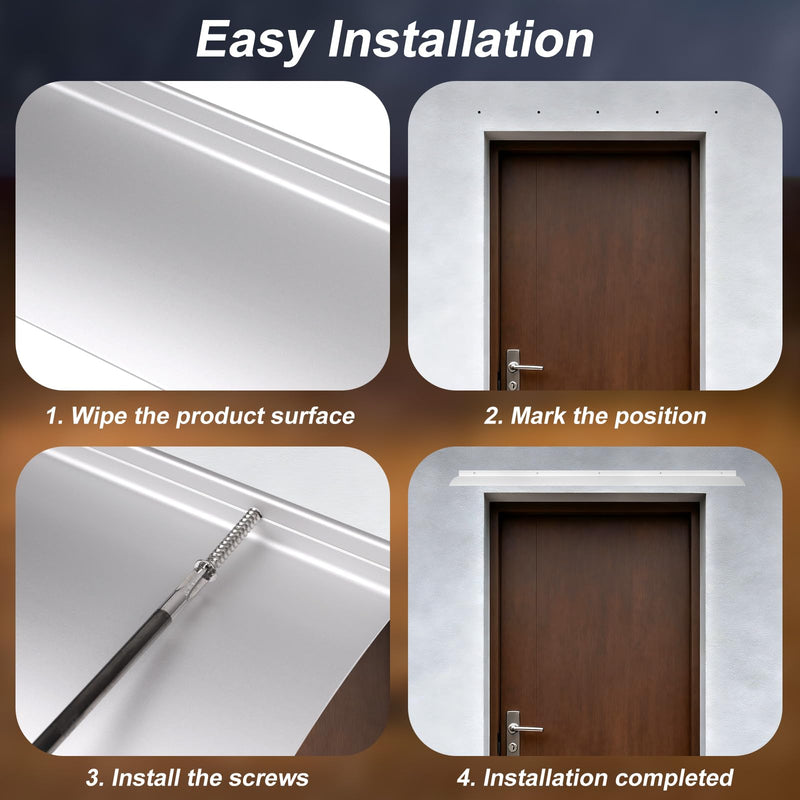 40" L Aluminum Door Rain Drip Guard Overhead, Extra Wide 4" W Door and Window Rain Deflector, Metal Door Drip Cap for Exterior Doors Window Top Roof (Silver, 1pcs) 40 Inches-1pcs Silver