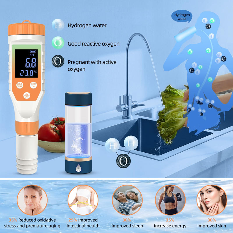 7-in-1 Digital Water Quality Tester - ph Meter, pH TDS EC ORP Salt Temperature Meter, Portable Testing Kit with Digital Display orange color-1