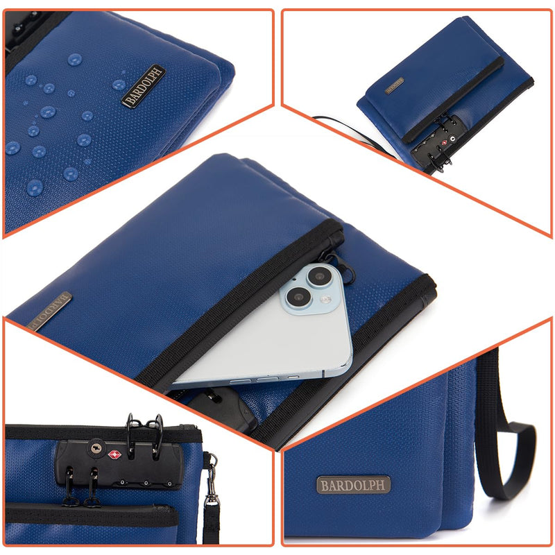 Fireproof Money Bag with Lock, Double layer Cash Bag BankBag for Cash, Valuable StorageBag,Fireproof Safe Box Money Pouch with Zipper (blue, Small) blue