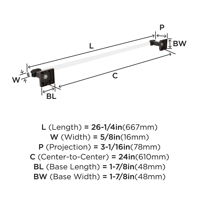 Amerock BH36064CORB | Clear/Oil-Rubbed Bronze Towel Bar | 24 inch (610 mm) Center-to-Center Towel Rack | Glacio | Bathroom Towel Holder | Bathroom Hardware | Bath Accessories