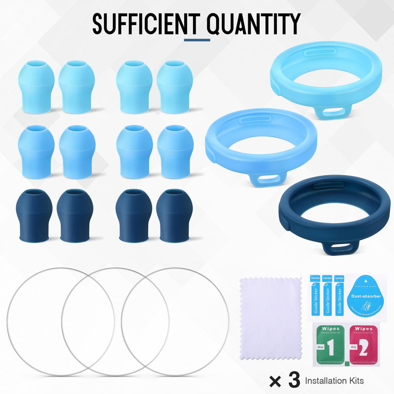All in One Protection Kit Compatible with EKO Core 500, 3 Pcs 2.5D Tempered Glass Screen Protector 3 Digital Stethoscope Chestpiece Cover & 12 Silicon Ear Tip(Gradient Blue) Gradient Blue