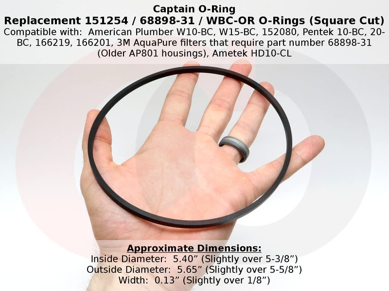 Captain O-Ring - Replacement 151254/68898-31 / OK8 / WBC-OR Square O-Ring for Pentek, 3M, Omnifilter, American Plumber (3 Pack)
