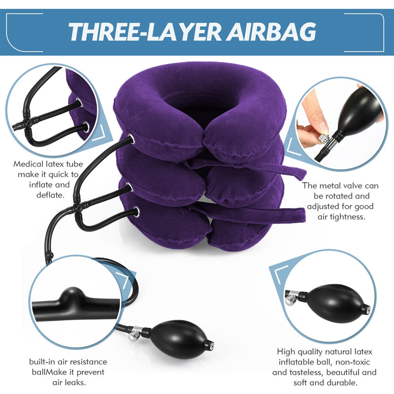 Neck Stretcher, Neck Traction Device, Cervical Traction Device, Neck Pain Relief, Adjustable Inflatable Neck Brace & Neck Stretcher Cervical Traction, Neck Decompression Home Use (Purple) Purple
