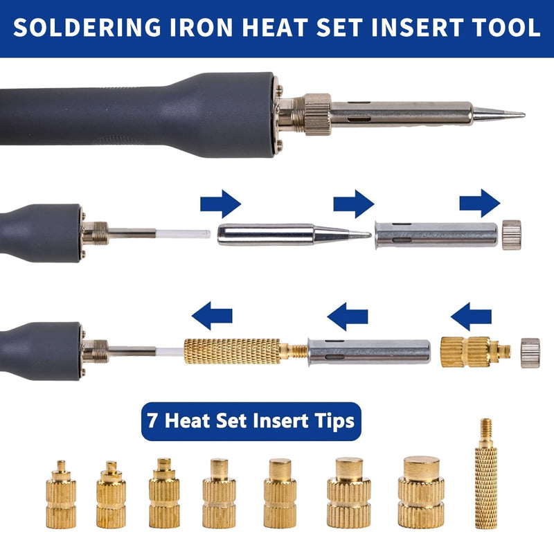 Soldering Iron Heat Set Insert Tool – 248Pcs Brass Threaded Inserts for 3D Printing & Plastic, M2 M2.5 M3 M4 M5 M6 M8 Iron Heat Set Insert Kit L360